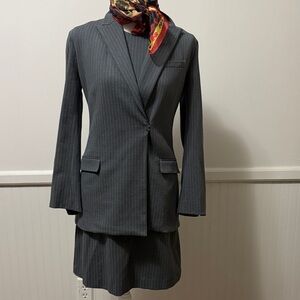 Theory Classic Pinstripe Skirt Suit in Charcoal Gray